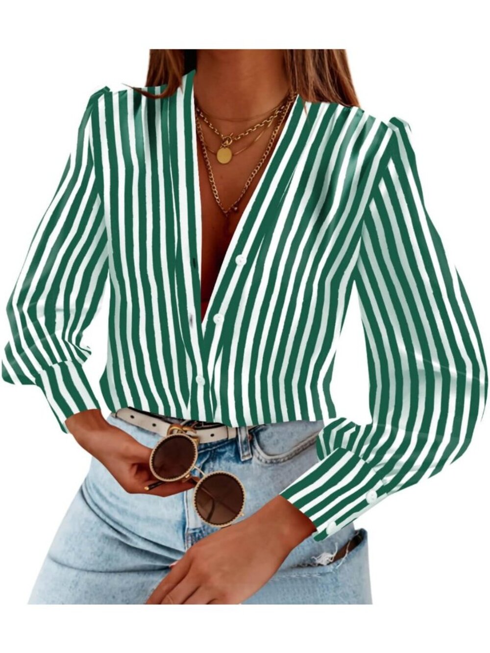 Chic Women's Long Sleeve Button Down Blouses | V Neck Business Casual Tops